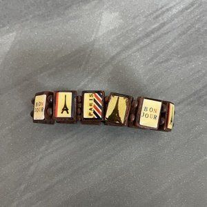 French Paris Wooden Bracelet Bon Jour Eiffel Tower France